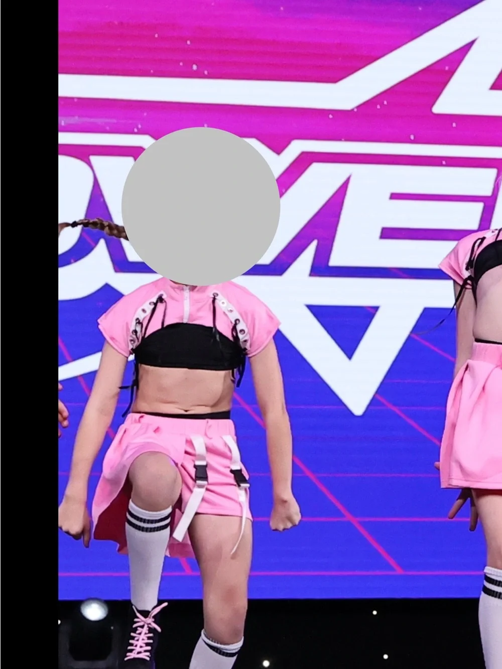 Kids Pink Dance Costume Set with Black Crop Top